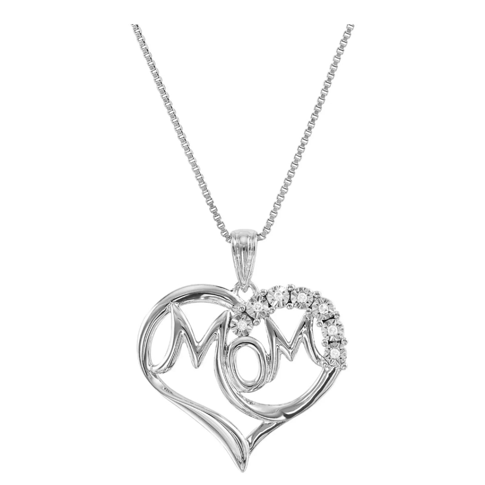 Mom Heart Pendant Necklace, Sterling Silver, Diamond Accent 18", Still in Box